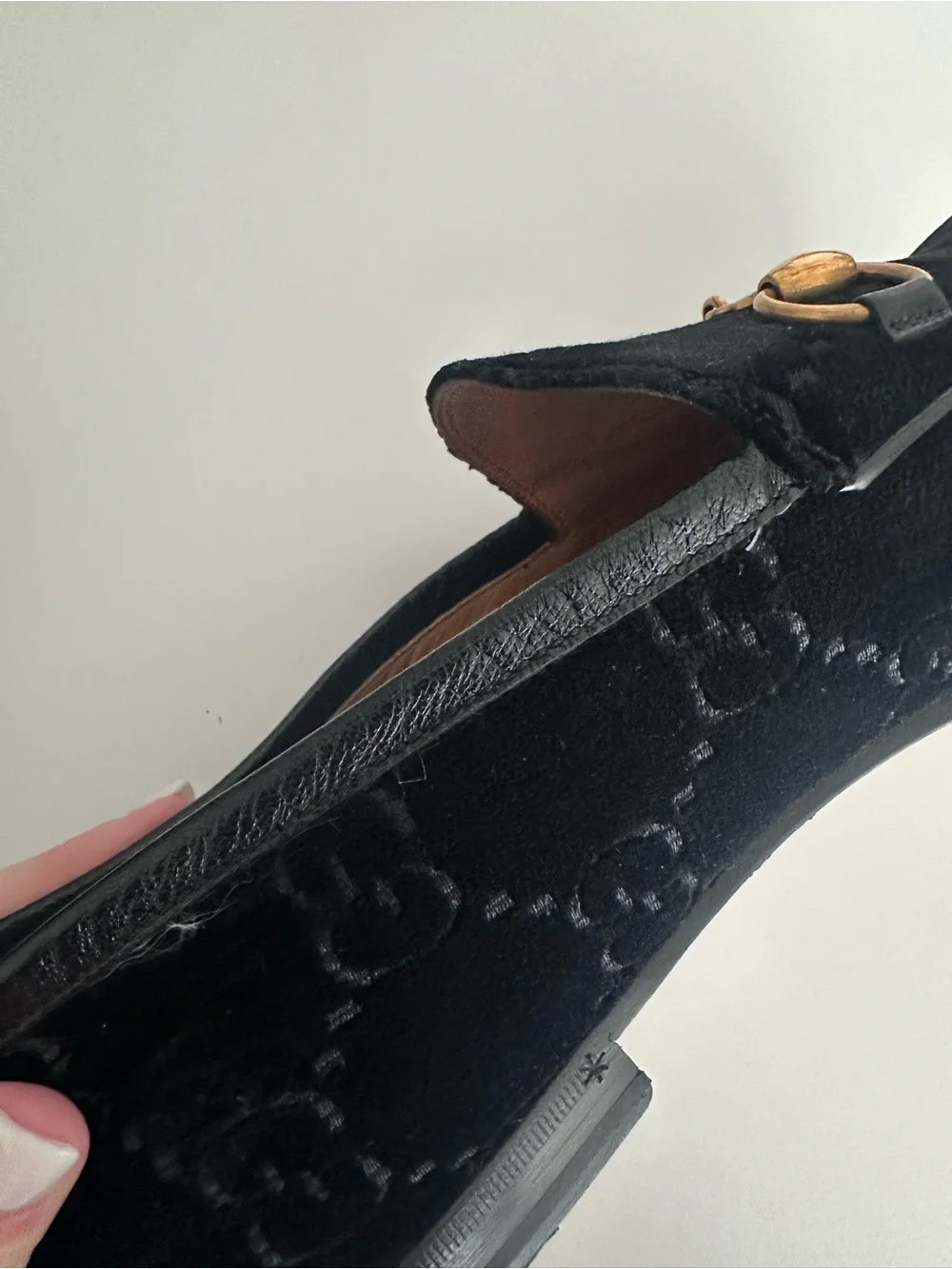 Gucci Black Velvet Horsebit Loafers with GG Monogram
